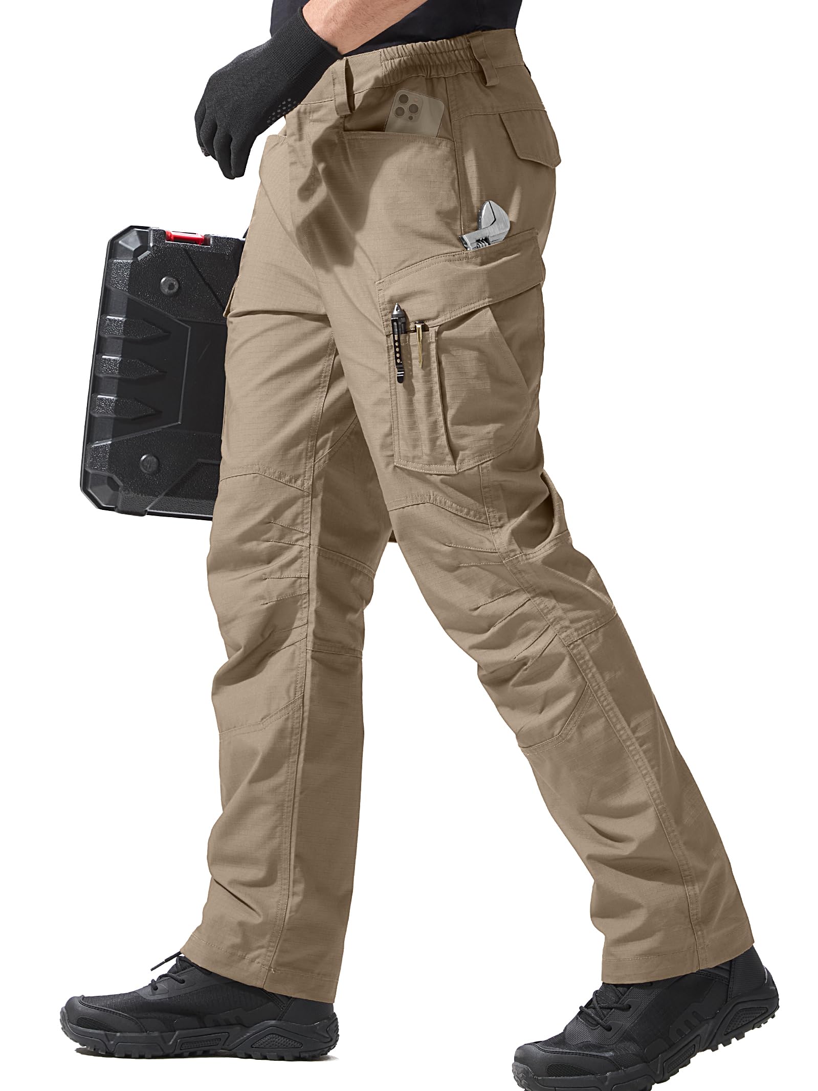 FREE SOLDIER Men's Outdoor Multi-Pocket Trousers Teflon Durable Cargo Work Trous