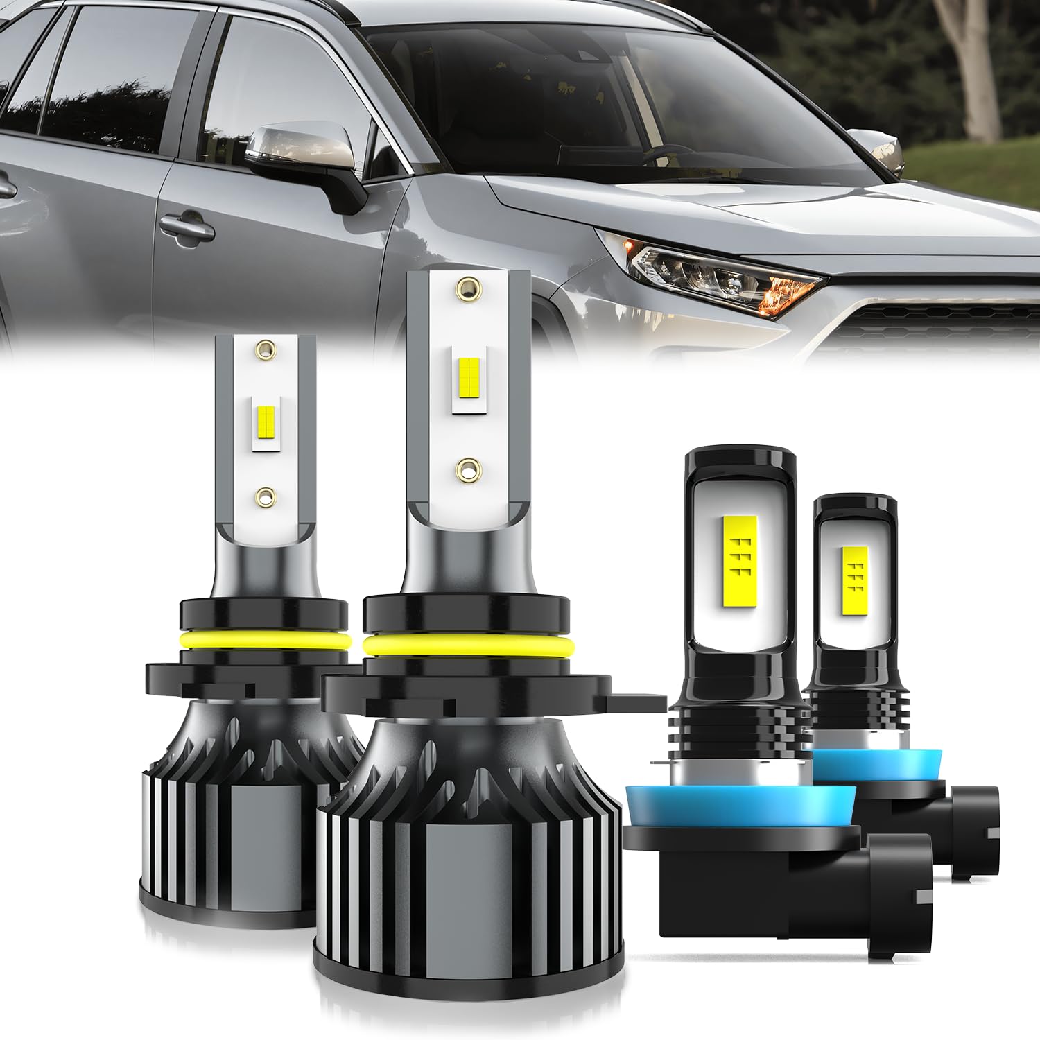 LED Headlight Bulbs Compatible With TOYOTA RAV4 2016-2018,9012 High Low Beam + H