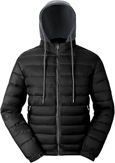 ZITY Mens Lightweight Puffer Jacket Spring Autumn Hooded Jackets Winter Windproof Warm Padded Coat with Pockets for Outdoor Hiking