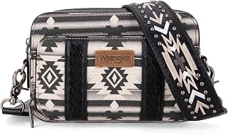 Wrangler Crossbody Bag for Women Boho Aztec Small Multi Pocket Crossover Purse