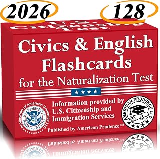 US Citizenship Flash Cards 2026 with 128 Civics Questions and English Literacy Cards for Naturalization Test
