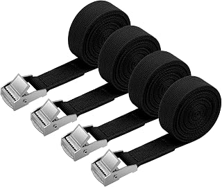 URAQT Tie Down Straps, 4 Pack Heavy Duty Tensioning Belts, 2M Adjustable Cargo Straps Ratchet Straps for Motorcycle, Cargo, Trucks, Trailer, Luggage, 250kg Loading Capacity, Quick Release (Black)