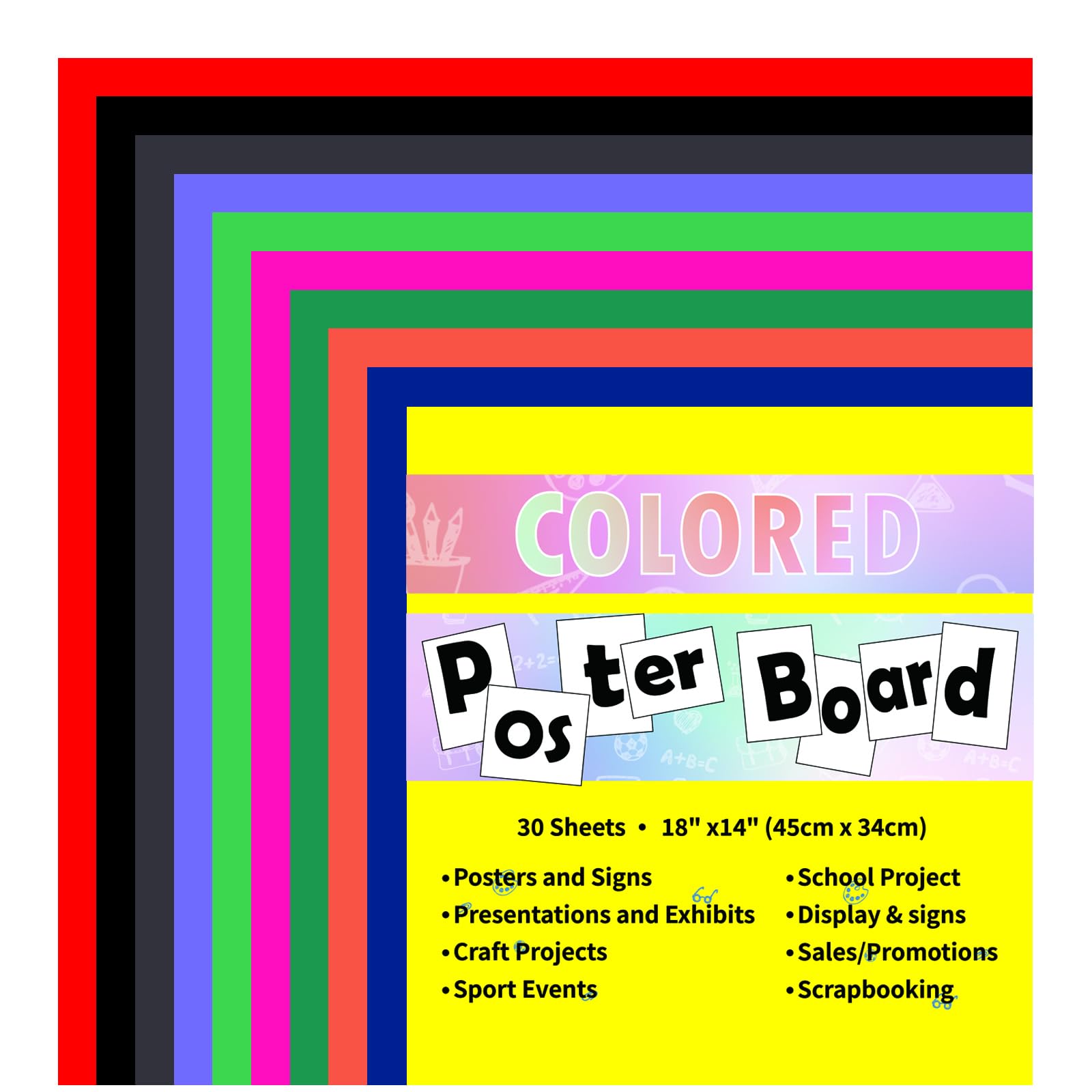 pmybupo 30 Pcs 14x18 Poster Board 10 Assorted Color Blank Graphic Display Boar,B
