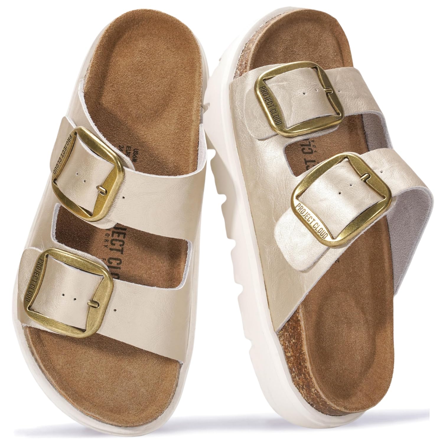 Project Cloud GREECECHUNKY Women's Genuine Leather Wedge Sandals with Memory Foa