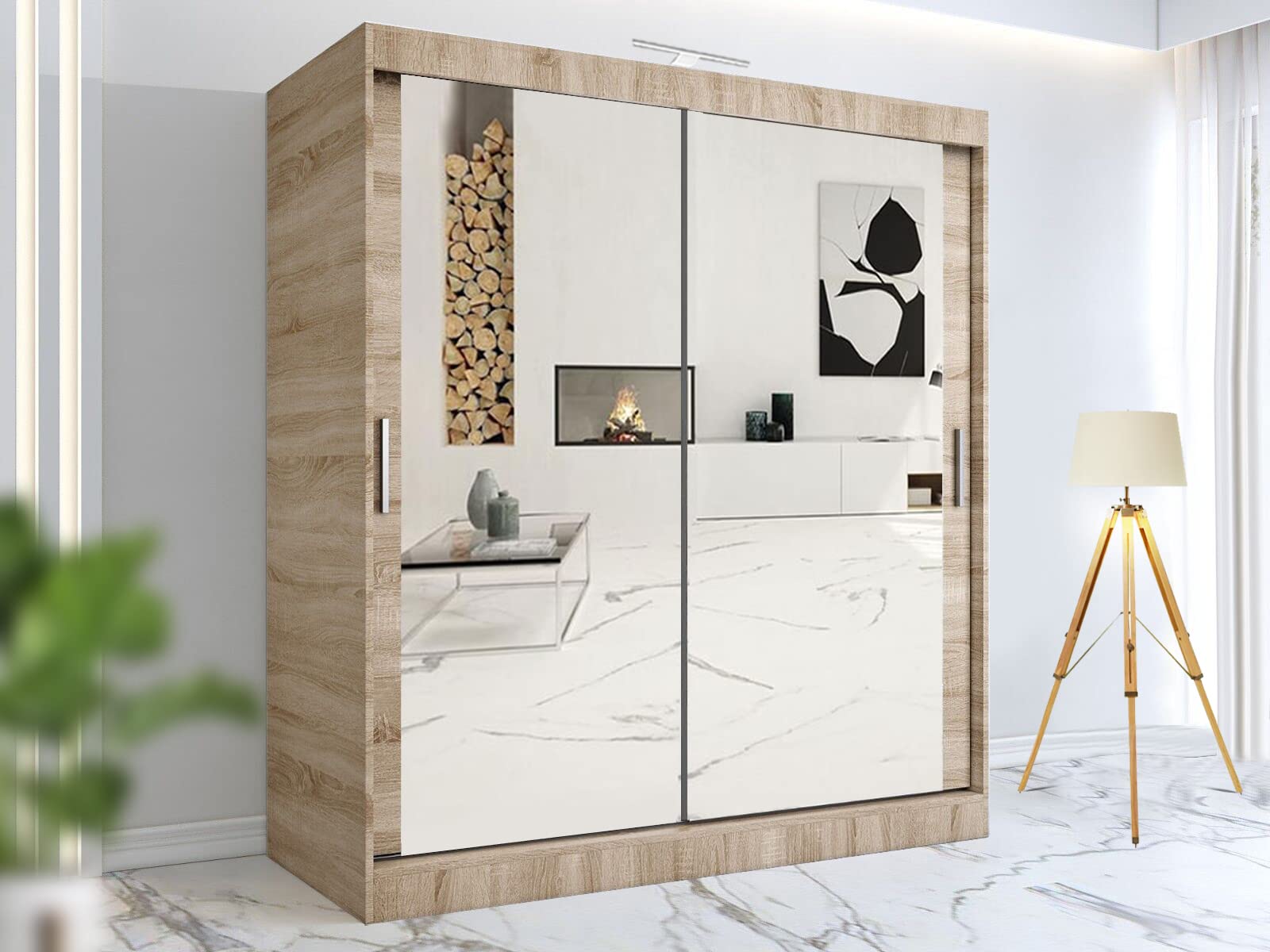 RAC3 Wardrobe for Bedroom with Mirrored Sliding Door & LED Light Premium Wardrob