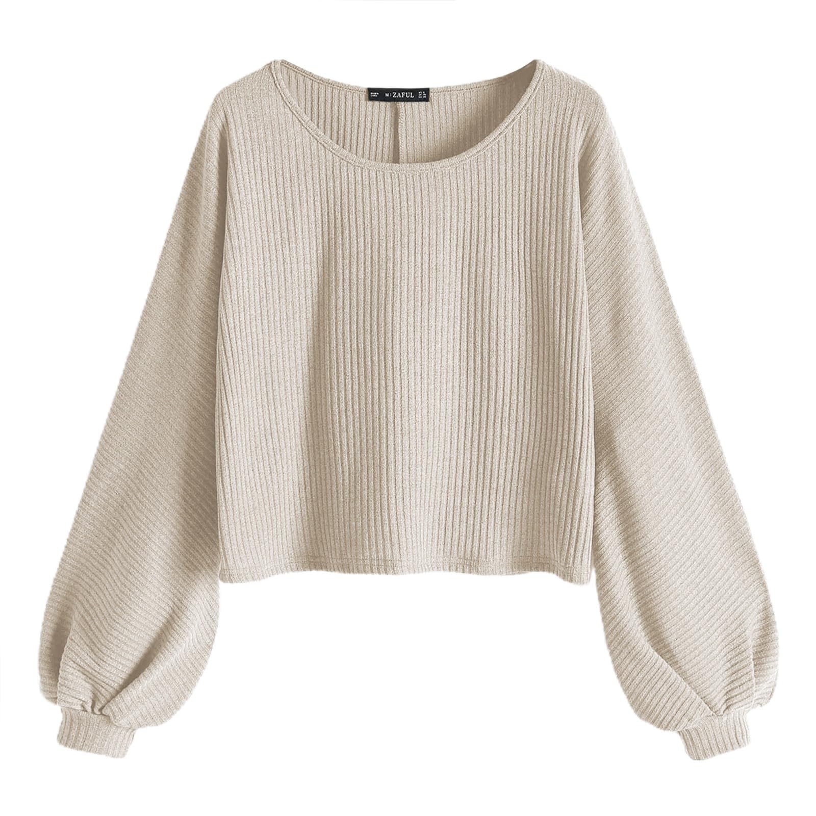 ZAFUL Women's Ribbed Knit Cropped Sweater Long Sleeve Top