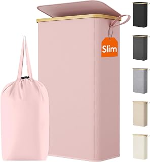 Lifewit 75L Slim Laundry Basket with Lid, Narrow, Removable Bag, Pink
