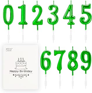Beanlieve Green Numeral Birthday Candles - Cake Numeric Candles Number 0 1 2 3 4 5 6 7 8 9,Used for Cake Decoration on Birthday Parties and Wedding Anniversary Celebrations(10 Pieces)