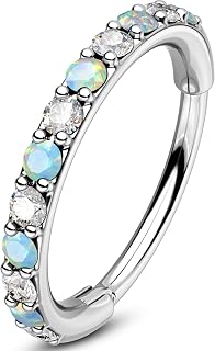 OUFER 20g Hinged 316L Surgical Steel Nose Hoop Clear CZ Opal Helix Nose Rings Jewelry for Women 6/7/8/9mm Tragus Hoop
