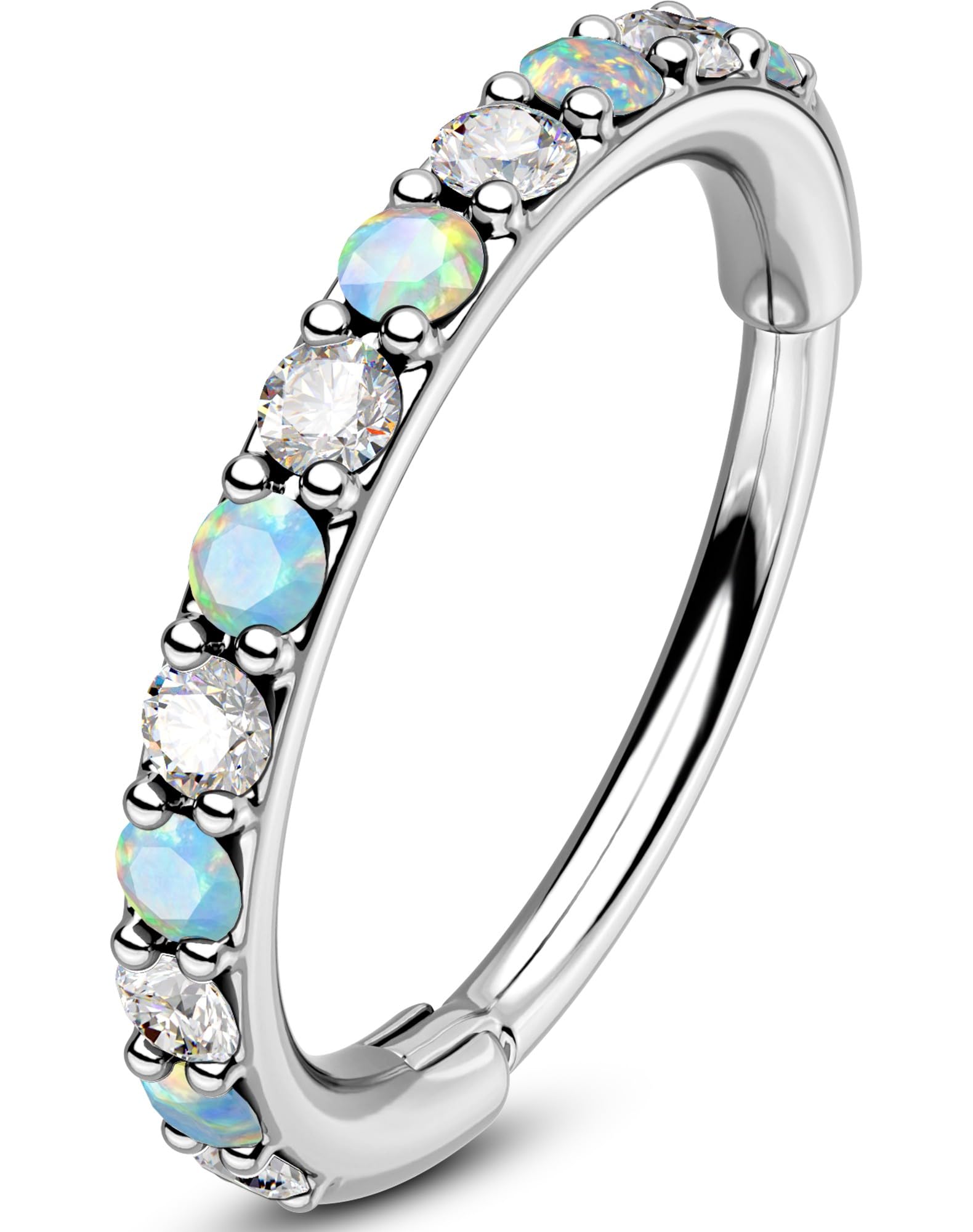OUFER 20g Hinged 316L Surgical Steel Nose Hoop Clear CZ Opal Helix Nose Rings Je