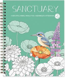 Sanctuary Adults Coloring Books Animal World for Relaxation Woman 30 Pages | Intricate wildlife and floral illustrations Stress relief and mindful art therapy