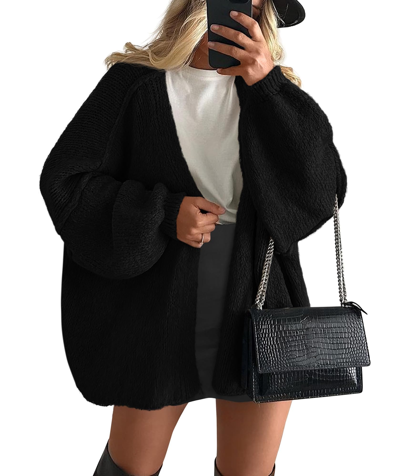PRETTYGARDEN Women Oversized Cardigan Sweaters 2025 Autumn Long Sleeve Lantern K