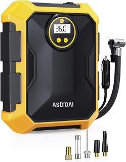 AstroAI Tire Inflator Portable Air Compressor 12V DC Integrated Storage | 9.8Ft Cord Digital Gauge Auto ShutOff LED Light Fast Inflation Air Pump for Car Tires Bike Ball Motorcycle Inflatables Yellow
