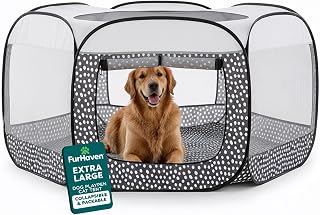 FurHaven Soft-Sided Dog & Cat Playpen, Portable Foldable Indoor & Outdoor Pet Playpen with Mesh Windows & Zippered Door, Gray Pebbles, Extra Large