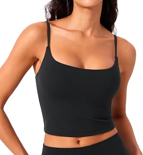 CRZ YOGA Butterlift Scoop Neck Crop Tank Top | Medium Support, Removable Pads, Yoga, Buttery Soft, Adjustable U Back, Longline Sports Bras for Women
