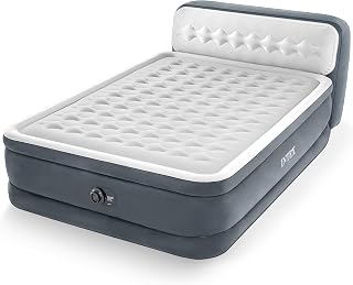 INTEX Dura-Beam 18" Queen Size Air Mattress with Built-In Headboard & Pump | 64447ED - Deluxe Ultra Plush Portable Inflatable Bed for Camping & Travel