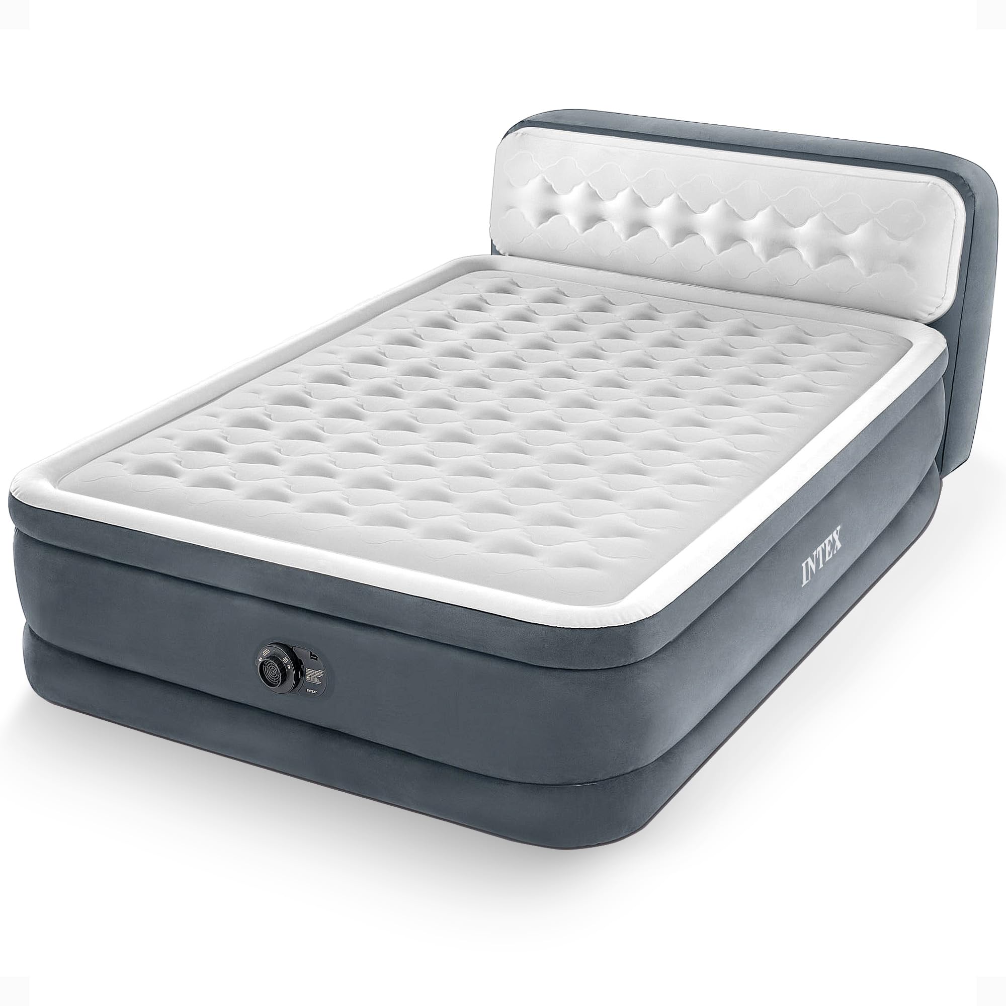 INTEX Dura-Beam 18" Queen Size Air Mattress with Built-In Headboard & Pump | 644
