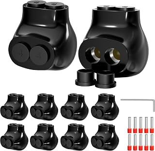 Joinfworld 2 Port Insulated Multi Tap Connector 4-14 AWG Aluminum to Copper Wire Connectors Single Side Entry Insulated Wire Cable Connectors with Slotted Allen Hex - 10 Pack