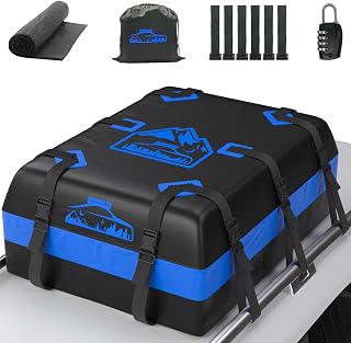 BOYUJK Car Roof Bag - 20 Cubic/566L, Waterproof, No Rack Needed, Anti-Slip Mat & 6 Heavy-Duty Straps, Folding Soft Roof Box (Blue, 566L)
