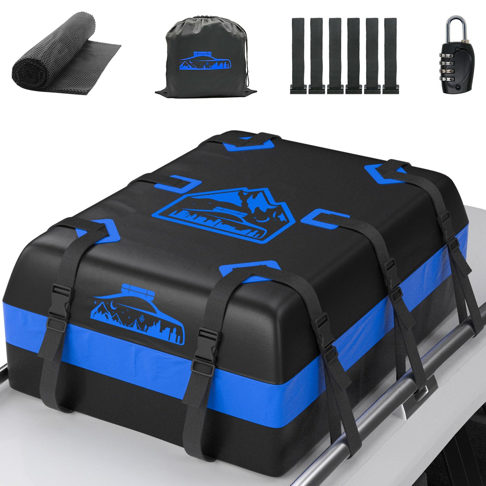 BOYUJK Car Roof Bag - 20 Cubic/566L, Waterproof, No Rack Needed, Anti-Slip Mat &