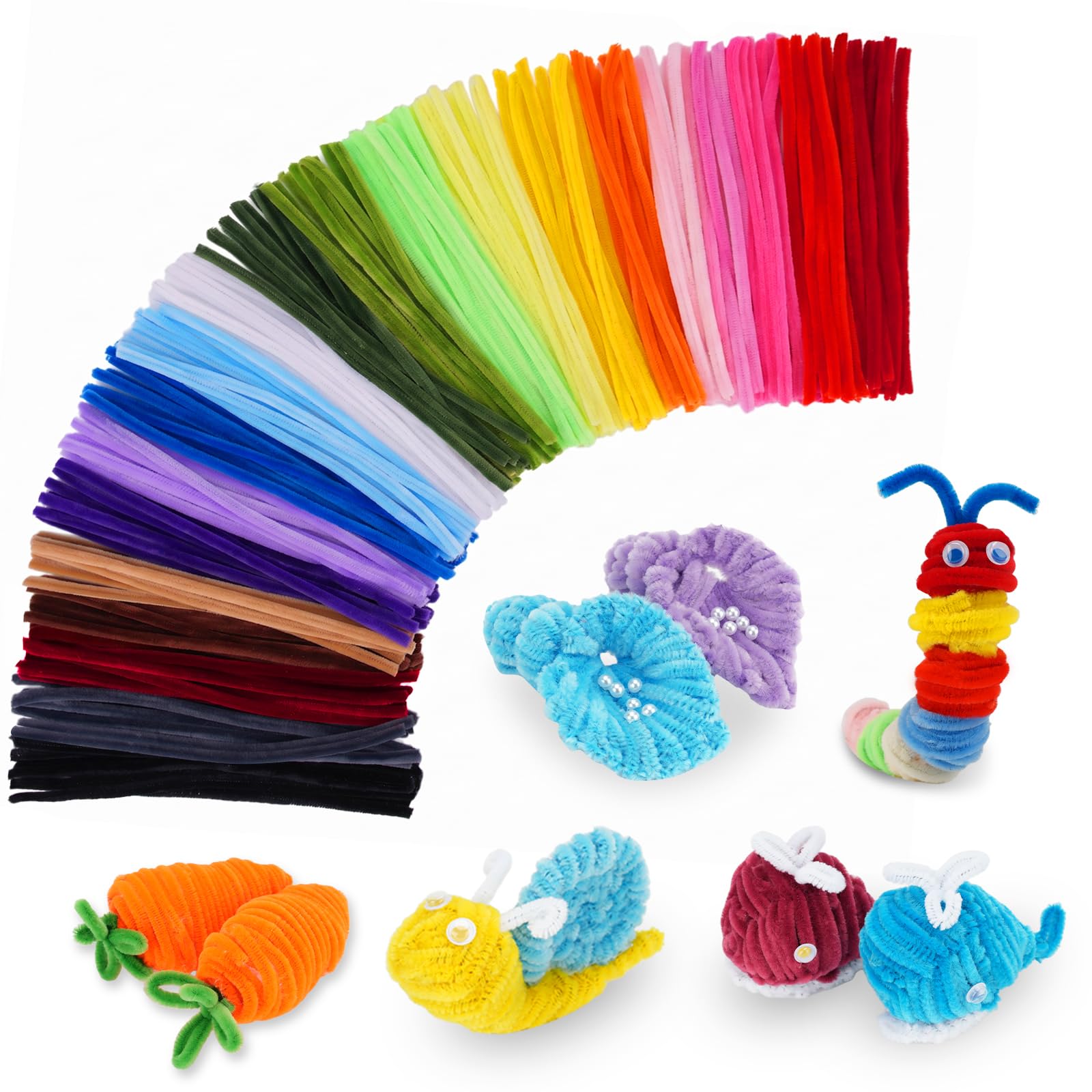 204 PCS Pipe Cleaners, Fuzzy Pipe Cleaner Bulk, Pipe Cleaners Craft Supplies 21 