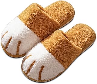 Fluffy Slippers for Women, Cute Cat Paw Print Memory Foam Slippers Non-slip Warm Shoes for Winter Indoor Outdoor