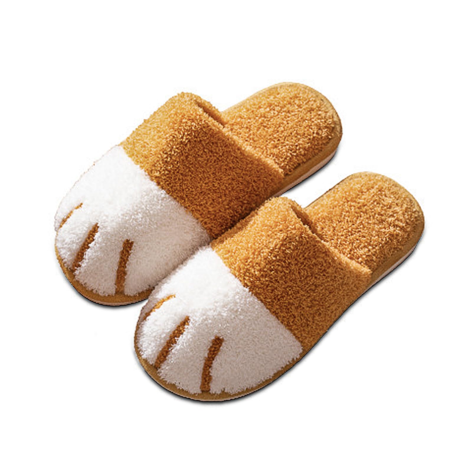 Fluffy Slippers for Women, Cute Cat Paw Print Memory Foam Slippers Non-slip Warm
