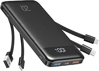 Charmast 22.5W Fast Charging Power Bank, 4 Cables Portable Charger 20000mAh | USB C Battery Pack, 6 Outputs 4 Inputs Powerbank for Travel, Work, LED Display, Compatible with Smart Phones, Tablets