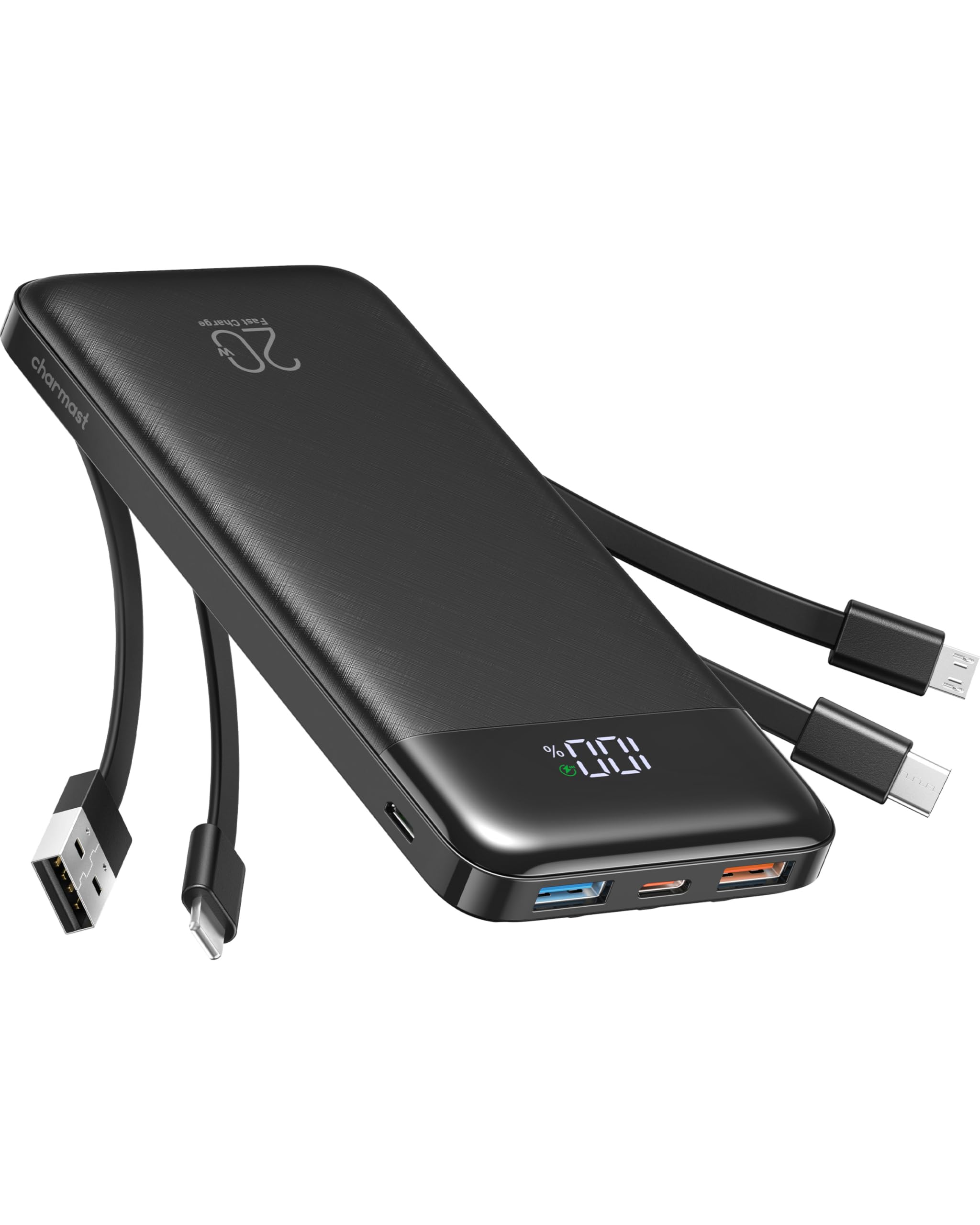 Charmast 22.5W Fast Charging Power Bank, 4 Cables Portable Charger 20000mAh | US