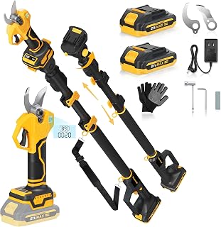 2-in-1 Cordless Pole Pruner, 2.2" Opening Electric Shears, 2×2.0Ah Battery | Brushless Motor, LCD Display, SK5 Steel Blade and 15 FT Max Reach for High Branch Trimming, Tree Pruning & Garden Maintenance
