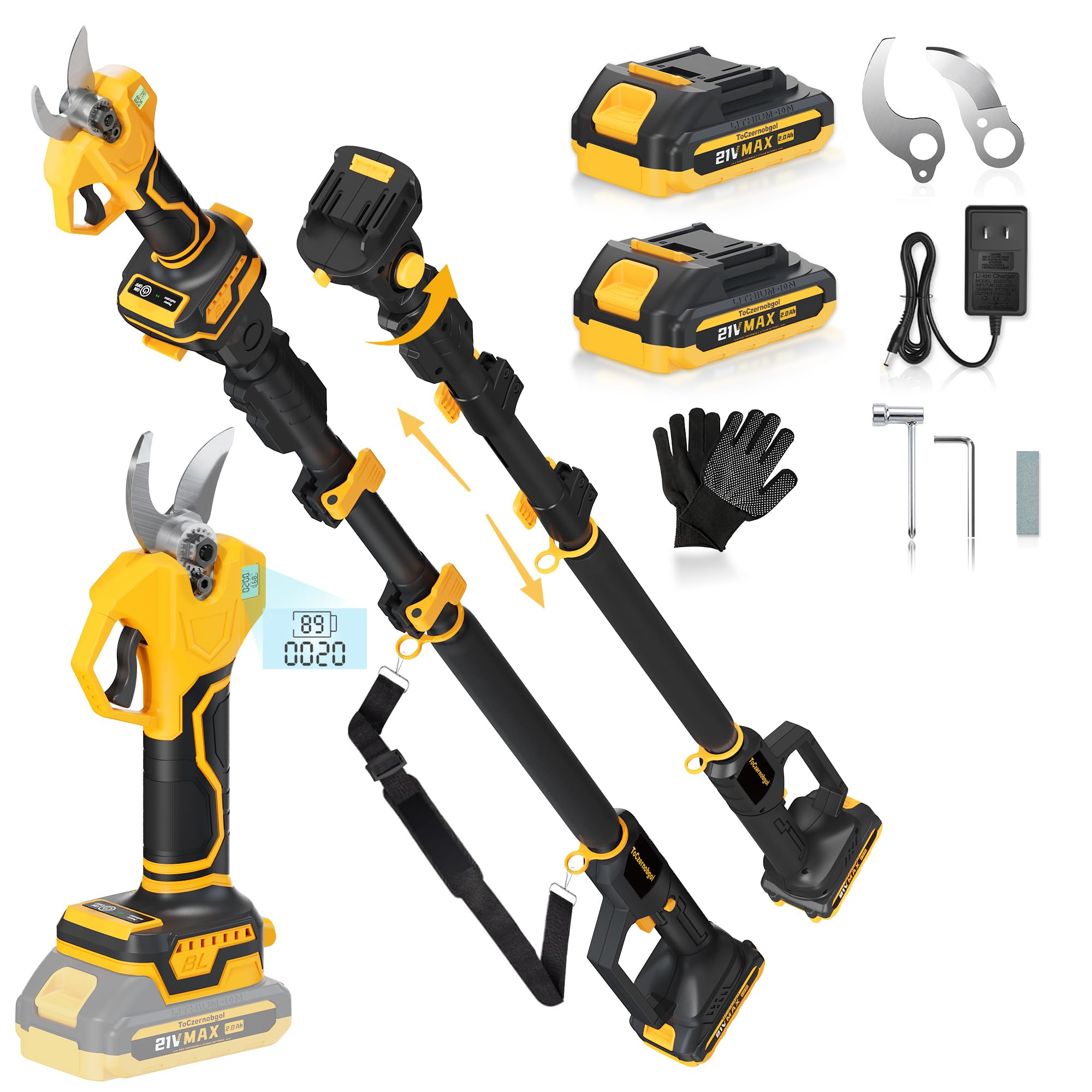 2-in-1 Cordless Pole Pruner, 2.2" Opening Electric Shears, 2×2.0Ah Battery | Bru