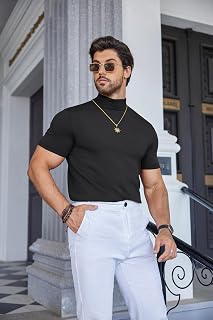 COOFANDY Men's Knitted T Shirt Turtleneck Short Sleeve Slim Fit Slim Fit Casual Elegant Style