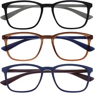 OPULIZE Max Classic Reading glasses for Women Men,Scratch Resistant Large Rectangular frame with Spring Hinges, Black,Brown,Blue +1.5 (Pack of 3)