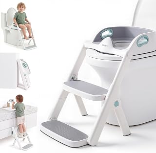 lalalark Potty Training Seat, 2-in-1 Toddler Toilet Seat with Steps, Upgrade Potty Step Stool for Toddler with Anti-Slip Pad Step Stool, Extended Splash Guard, Foldable Potty Ladder Boys Girls, Green