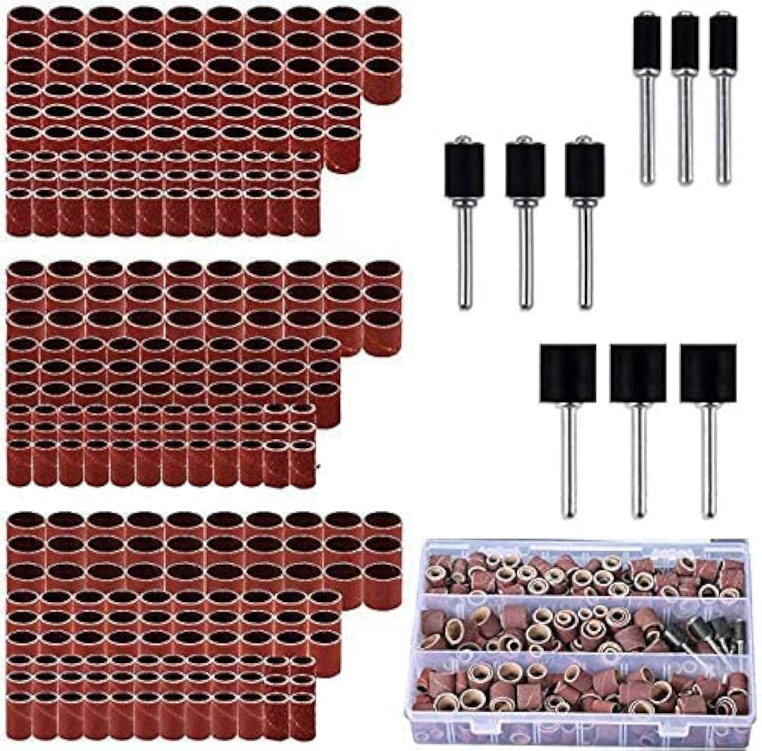 338pcs Sanding Drum Kit, Rubber Mandrels Fits Dremel 1/2", 3/8" & 1/4" | Assorte