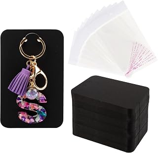 Temlum 3''x4.7'' Keychain Display Cards with Self-Sealing Bags, Black 100p | Keychain Cards Holder for Selling, Keyring Cards, Keychain Packaging Supplies for Small Busniess