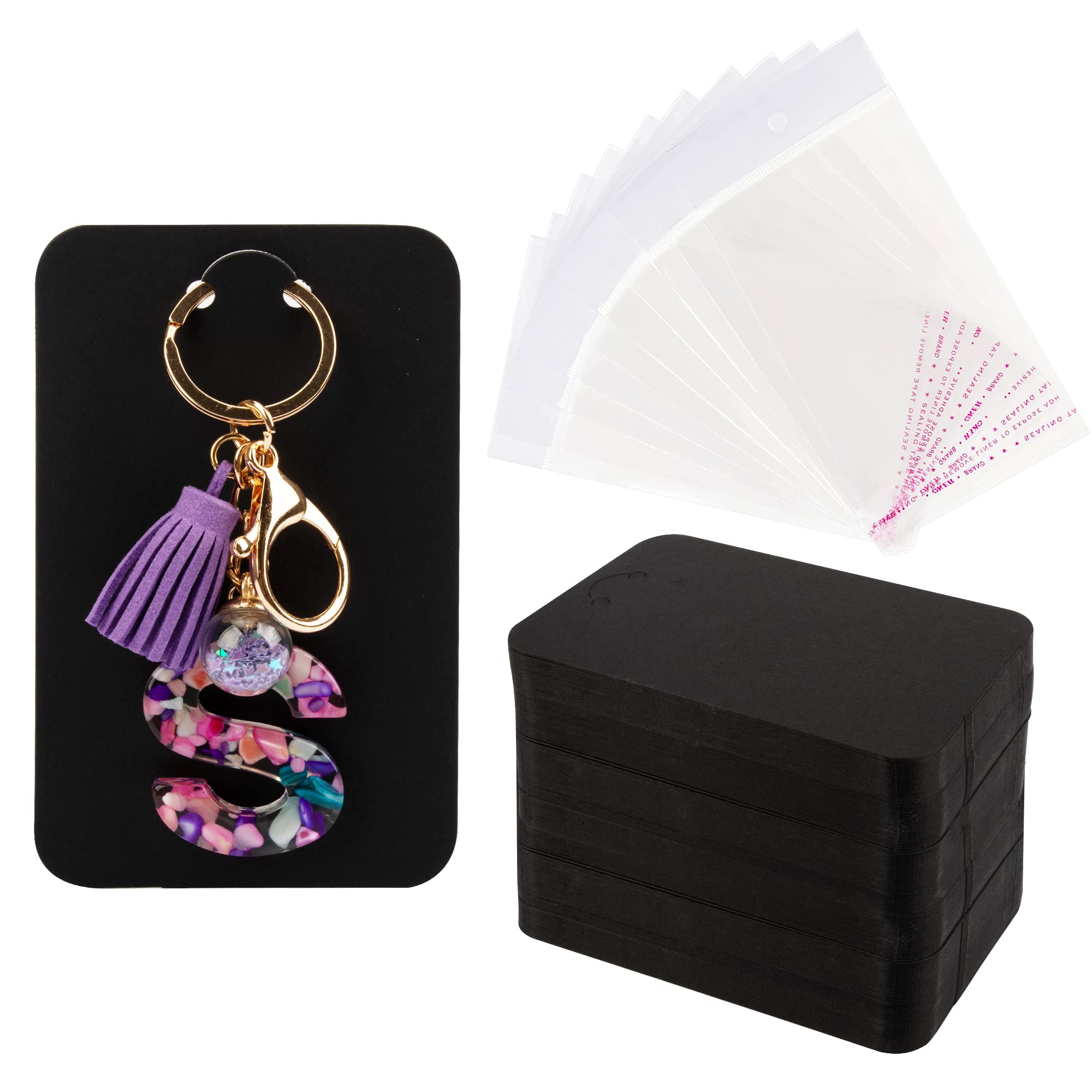 Temlum 3''x4.7'' Keychain Display Cards with Self-Sealing Bags, Black 100p | Key