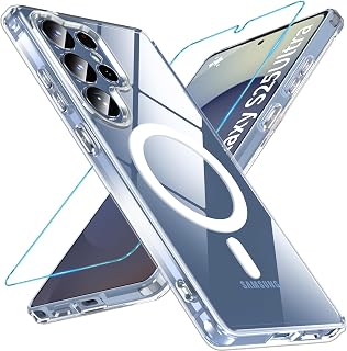 ottpluscase for Samsung Galaxy S25 Ultra Case, Compatible for MagSafe with Screen Protector, [Magnetic Transparent Back],Military Grade Shockproof Drop Protection Slim Bumper Cover Phone Case, Clear
