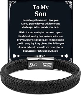 VU100 Gifts for Son/Man/Dad/Brother Leather Bracelet for Men | Inspirational Gifts Fathers Day Valentine's Day Birthday Present for Dad Boyfriend Husband Teenage