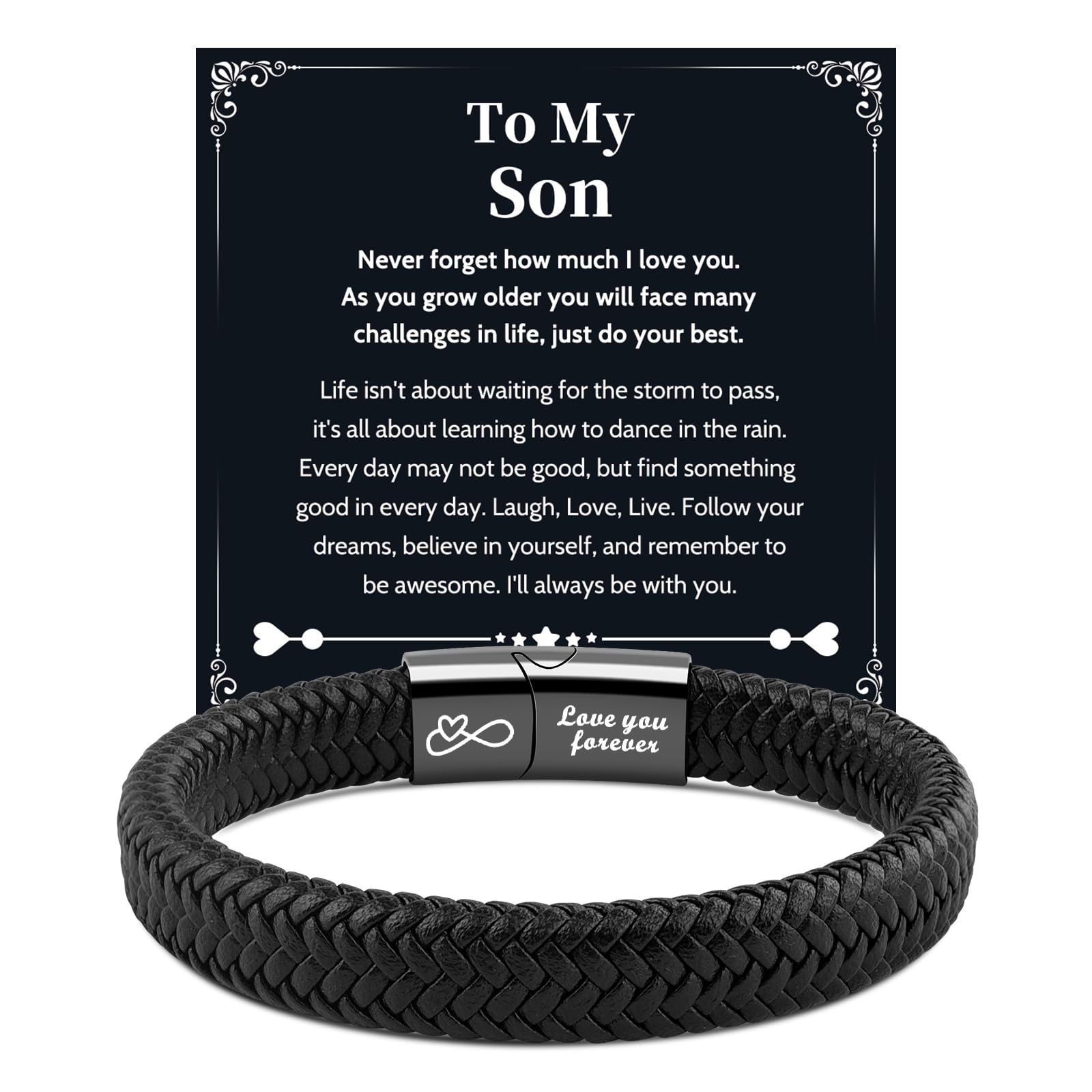 VU100 Gifts for Son/Man/Dad/Brother Leather Bracelet for Men | Inspirational Gif