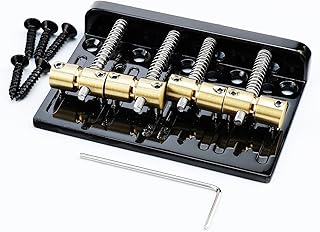 OVSAL Black Electric Bass Guitar Bridge with Brass Saddles Zinc Alloy Plate 4 String Fixed Bridge Compatible with Fender Jazz Precision Bass Bridge Replacement Parts