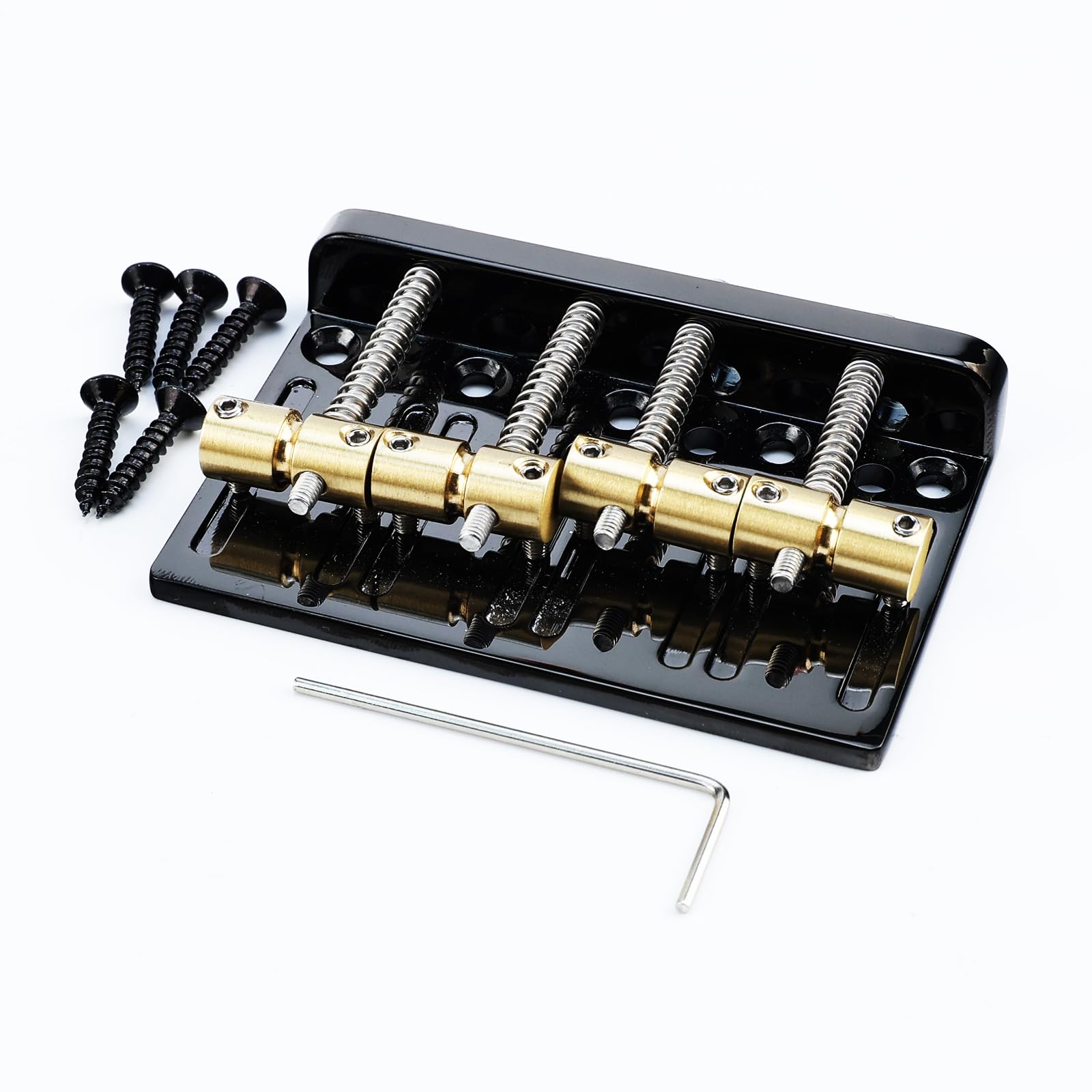 OVSAL Black Electric Bass Guitar Bridge with Brass Saddles Zinc Alloy Plate 4 St