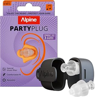 Alpine PartyPlug Concert Earplugs | 19dB SNR | Transparent | Ear protection for festival, music, party & disco. High quality sound. Soft attachments & secure grip. 3 sizes (S/M/L)