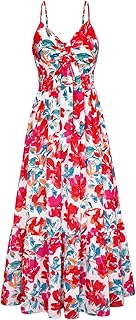 GRACE KARIN 2025 Women Summer Floral Tie Front Casual Boho Beach Maxi Dress with Pockets