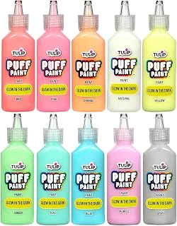 TULIP Puff Paint, Glow-in-the-Dark Fabric Paint, 0.75 oz, 10 Pack | Dimensional & Machine Washable Fabric Paint, Assorted Glow Colors for Clothing, Crafts & DIY Projects