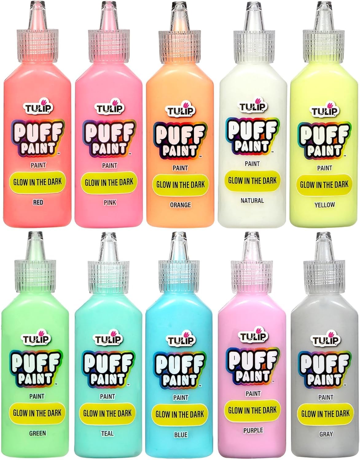 TULIP Puff Paint, Glow-in-the-Dark Fabric Paint, 0.75 oz, 10 Pack | Dimensional 