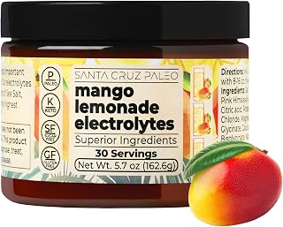 Santa Cruz Paleo Electrolyte Powder, Mango Lemonade, Sugar Free Hydration Drink Mix with Himalayan Pink Salt, Sea Salt, Magnesium Glycinate, Potassium Chloride, Sweetened with Stevia, 30 Servings