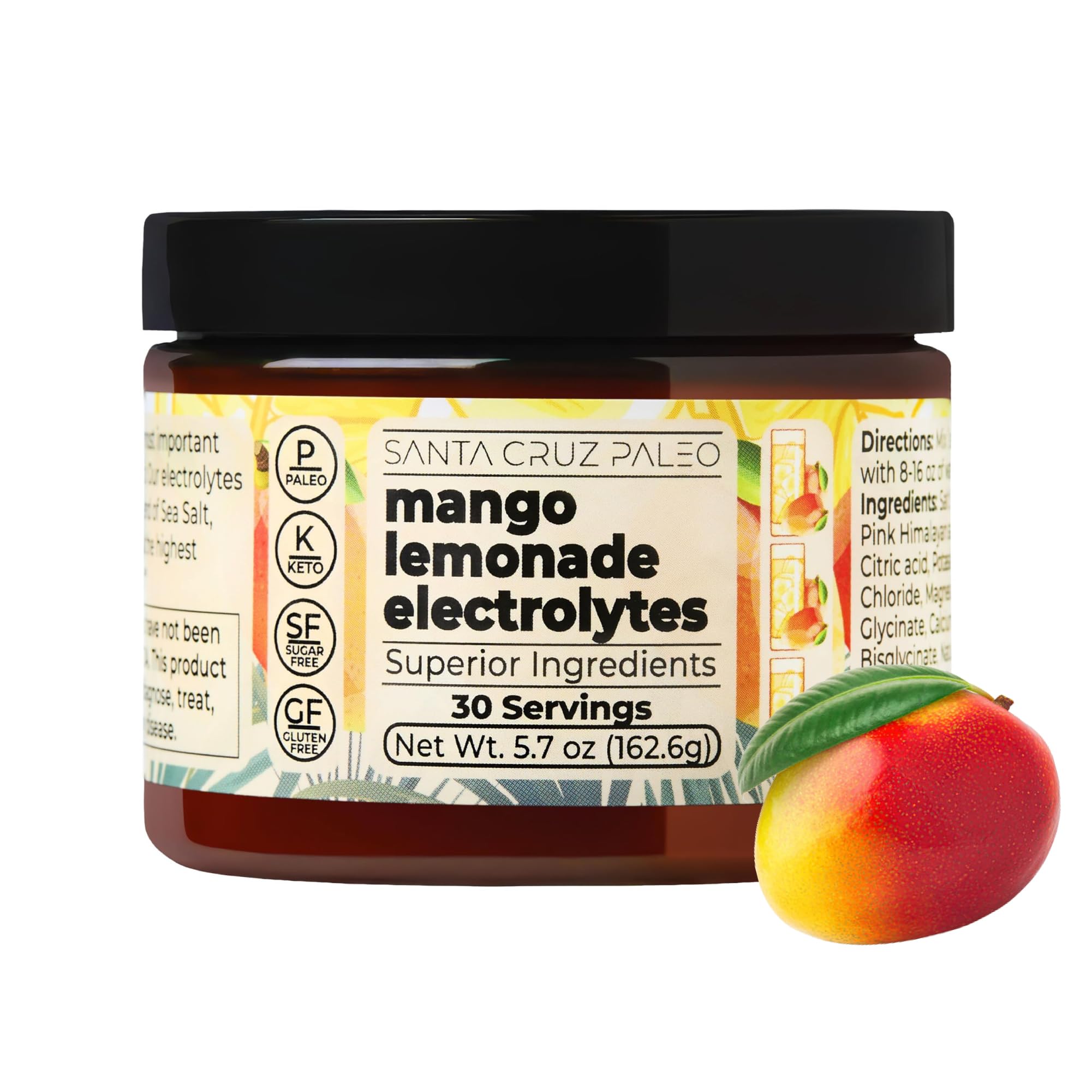 Santa Cruz Paleo Electrolyte Powder, Mango Lemonade, Sugar Free Hydration Drink 