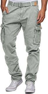 Indicode William Men's Cotton Cargo Pants with 7 Pockets and Belt Outdoor Pants