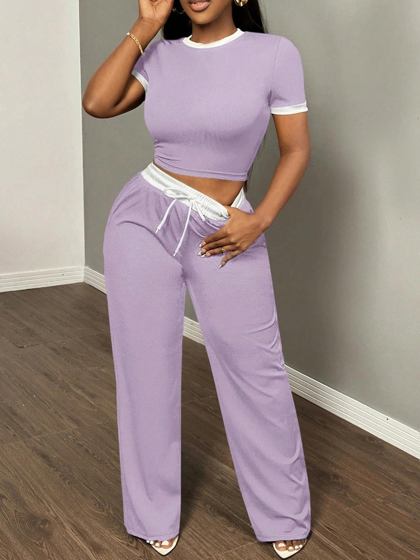 2 piece loungewear set for women Stylish short sleeve and pants casual homewear 